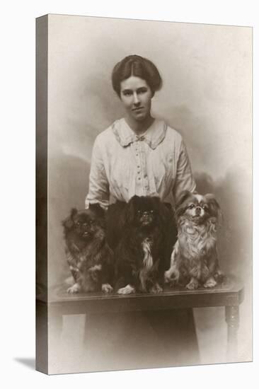 Woman with Pekingese Dogs-null-Premier Image Canvas