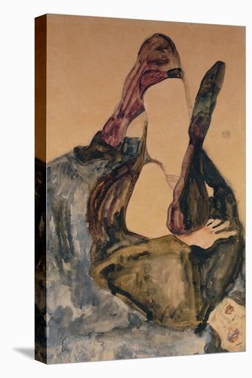 Woman with Raised Leg and Purple Stockings; Frau Mit Erhobenem Bein Und Lila Strumpfen-Egon Schiele-Premier Image Canvas