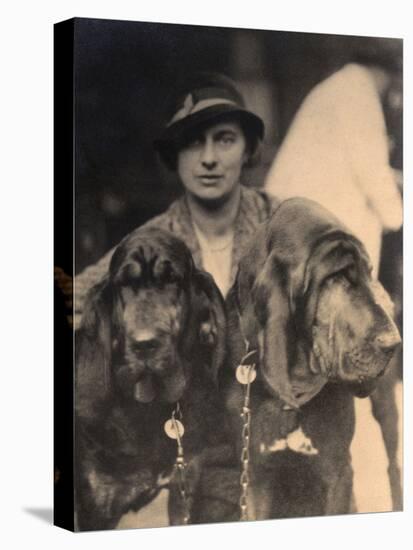 Woman with Two Pedigree Bloodhounds-null-Premier Image Canvas