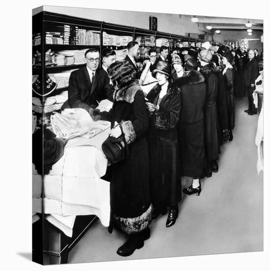 Women Eagerly Shop across the Counter at a Newly Opened Sears Retail Store-null-Stretched Canvas