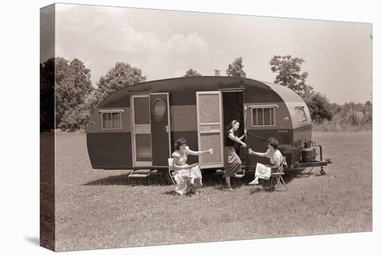 Women Gather outside Trailer Home-Philip Gendreau-Premier Image Canvas