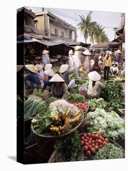 Women in Conical Hats Selling Fruit and Vegetables in Busy Central Market, Hoi An, Central Vietnam-Gavin Hellier-Premier Image Canvas