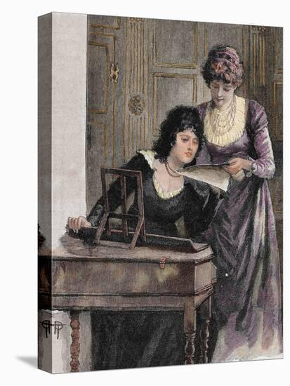 Women with a Harpsichord. Colored Engraving, 1895-Prisma Archivo-Premier Image Canvas