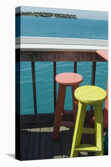 Wood Deck with Orange and Green Stools-Natalie Tepper-Stretched Canvas