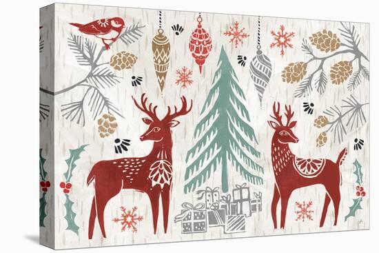 Woodcut Christmas I Color-Daphne Brissonnet-Stretched Canvas