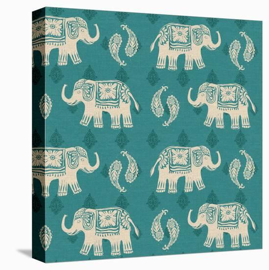 Woodcut Elephant Pattern B-Daphne Brissonnet-Stretched Canvas