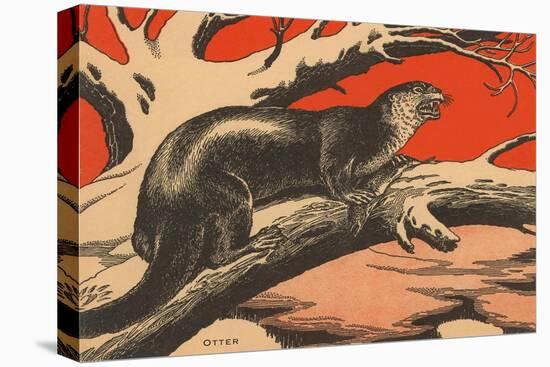 Woodcut of Otter-null-Stretched Canvas