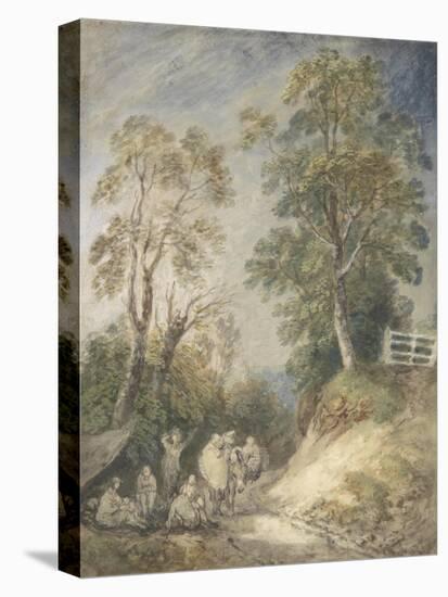 Wooded Landscape with Gypsy Encampment, C.1760-65 (W/C and Gouache over Pencil and Chalk on Paper)-Thomas Gainsborough-Premier Image Canvas