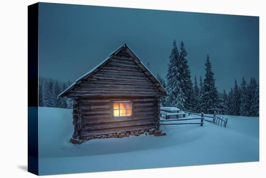 Wooden House in Winter Forest-mr. Smith-Premier Image Canvas