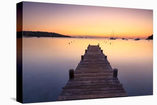 Wooden jetty at dawn, sunrise, long exposure, Corsica, France, Mediterranean, Europe-John Miller-Premier Image Canvas