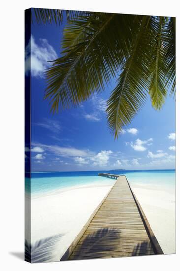 Wooden Jetty Out to Tropical Sea, Maldives, Indian Ocean, Asia-Sakis Papadopoulos-Premier Image Canvas