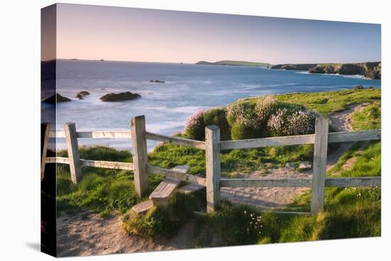 Wooden Stile on Clifftops, South West Coast Path Long Distance Footpath, Cornwall-Adam Burton-Premier Image Canvas