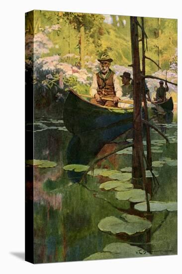 Woodsmen in Canoes Floating on a Tranquil River, circa 1900-null-Premier Image Canvas