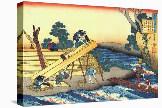 Woodworkers sawing wood, preparing planks.-Katsushika Hokusai-Premier Image Canvas