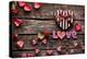 Word Love With Heart Shaped Valentines Day Gift Box On Old Vintage Wooden Plates-ouh_desire-Premier Image Canvas