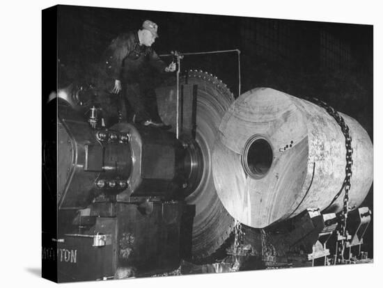 Worker Cutting the Gun Casting in the Bethlehem Steel Factory-Dmitri Kessel-Premier Image Canvas