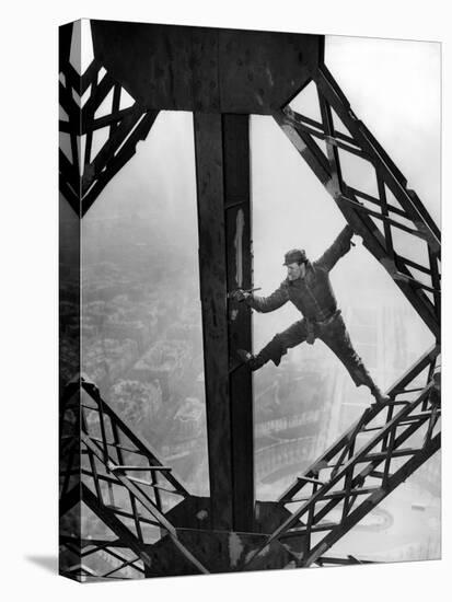 Worker Painting the Eiffel Tower-null-Stretched Canvas