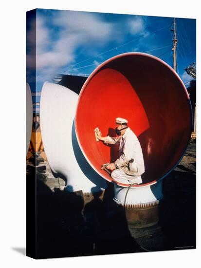 Worker Sitting Inside Ship's Ventilator paint inside Sun Shipbuilding and Dry Dock Co. Shipyards-Dmitri Kessel-Premier Image Canvas