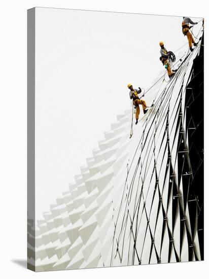 Workers Climb Down the Roof of Singapore's Spikey Fruit Shaped Esplanade Arts Center-null-Premier Image Canvas