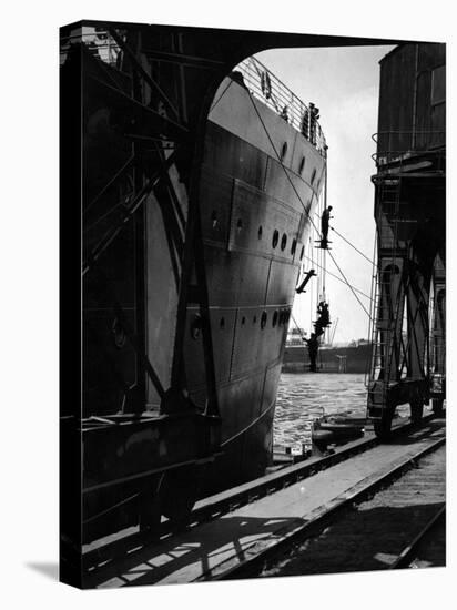 Workers Hanging from Hull of Ship in Hamburg Harbor, in the Midst of Painting It-Emil Otto Hoppé-Premier Image Canvas