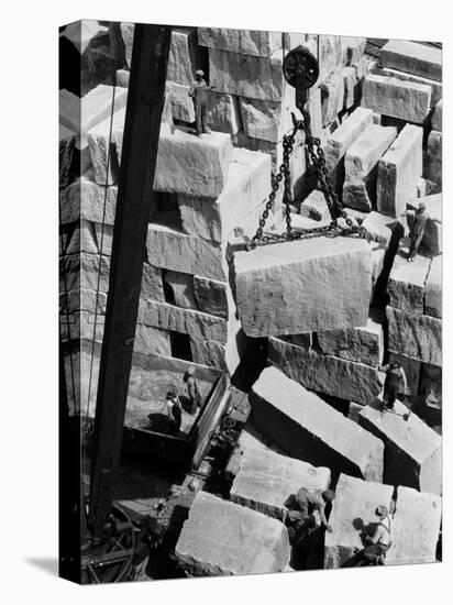Workers of Rock at Indiana Limestone Co. provide stone for Landmark Skyscrapers-Margaret Bourke-White-Premier Image Canvas