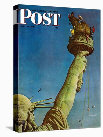 "Working on the Statue of Liberty" Saturday Evening Post Cover, July 6,1946-Norman Rockwell-Premier Image Canvas