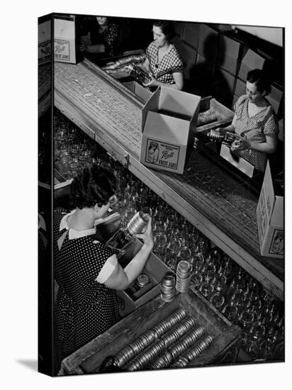 Working to Add Lids to Square Quart Ball Fruit Jars Used in Home Canning, Ball Mason Jar Plant-Margaret Bourke-White-Premier Image Canvas