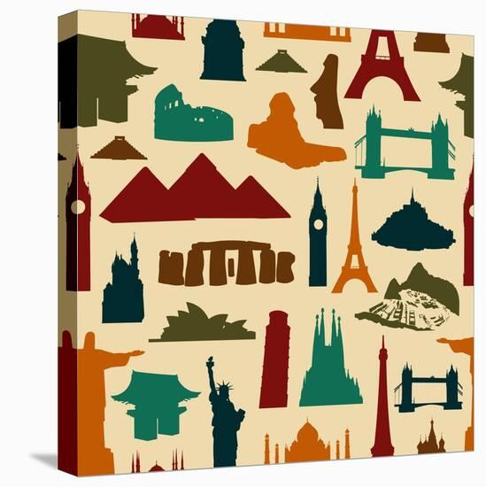 World Landmark Silhouettes Pattern-cienpies-Stretched Canvas