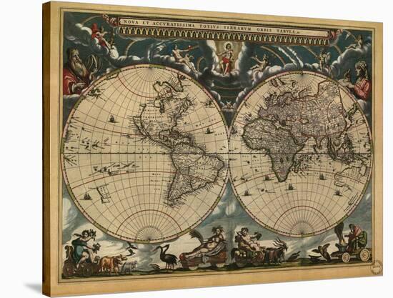 World Map 1664-Vintage Reproduction-Stretched Canvas