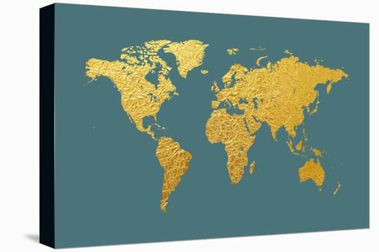 World Map Gold Foil-Michael Tompsett-Stretched Canvas
