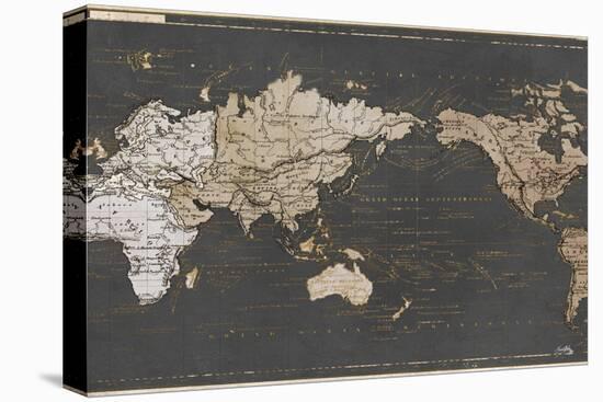 World Map in Gold and Gray-Elizabeth Medley-Stretched Canvas