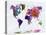 World Map in Watercolorpurple and Blue-paulrommer-Stretched Canvas