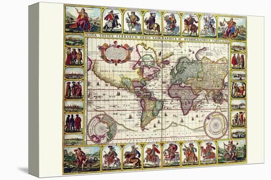 World Map of Lands and Waterways-Nicolas Visscher-Stretched Canvas