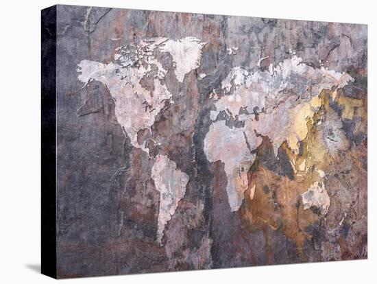 World Map on Stone Background-Tompsett Michael-Stretched Canvas