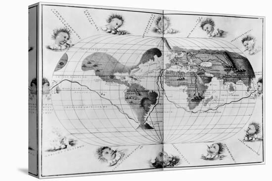 World Map Tracing Magellan's World Voyage, from the Portolan Atlas of the World, c.1540-Battista Agnese-Premier Image Canvas