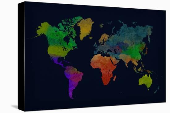 World Map Watercolor (Dark)-null-Stretched Canvas
