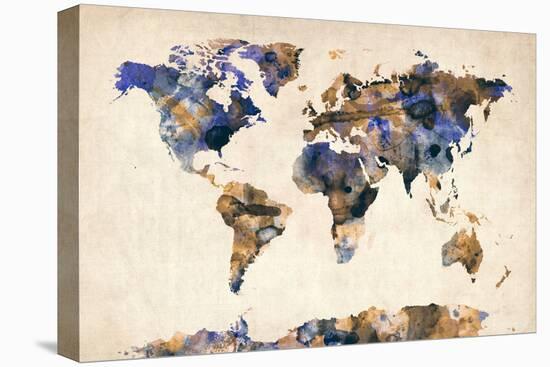 World Map Watercolor-Michael Tompsett-Stretched Canvas