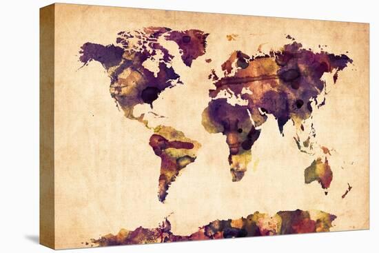 World Map Watercolor-Michael Tompsett-Stretched Canvas