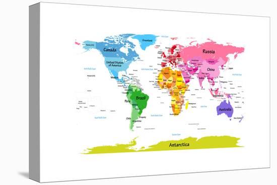 World Map with Big Text for Kids-Michael Tompsett-Stretched Canvas