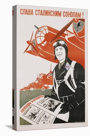 World War Ii-Era Soviet Poster Depicting a Pilot and Bombers-null-Premier Image Canvas