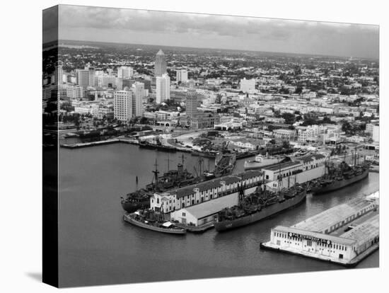 World War Ii-Era Warships Docked at the Port of Miami, C.1948-null-Premier Image Canvas