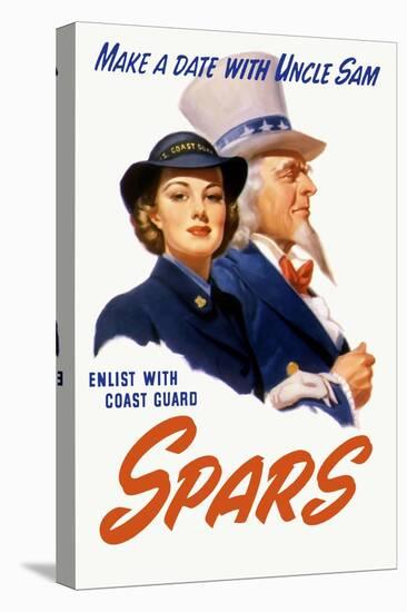World War II Poster of a Female Coast Guard Cadet and Uncle Sam-null-Stretched Canvas