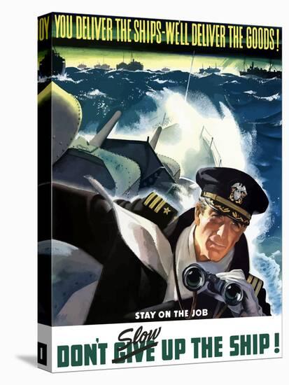 World War II Poster of a Navy Commander with Binoculars Aboard a Battleship-Stocktrek Images-Premier Image Canvas