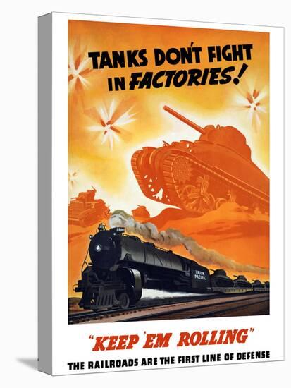 World War II Poster of Tanks Rolling Into Battle And a Locomotive in Motion-Stocktrek Images-Premier Image Canvas