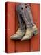 Worn Cowboy Boots Hanging, Ponderosa Ranch, Seneca, Oregon, USA-Wendy Kaveney-Premier Image Canvas