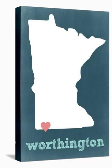 Worthington, Minnesota - Chalkboard and Heart-Lantern Press-Stretched Canvas