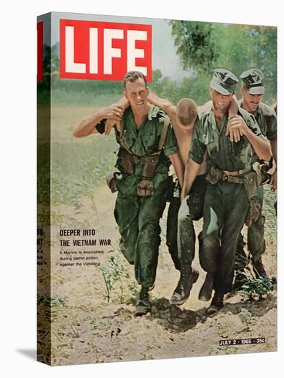 Wounded US Marine Helped to Safety by his Buddies During Fight with Viet Cong, July 2, 1965-Bill Eppridge-Premier Image Canvas