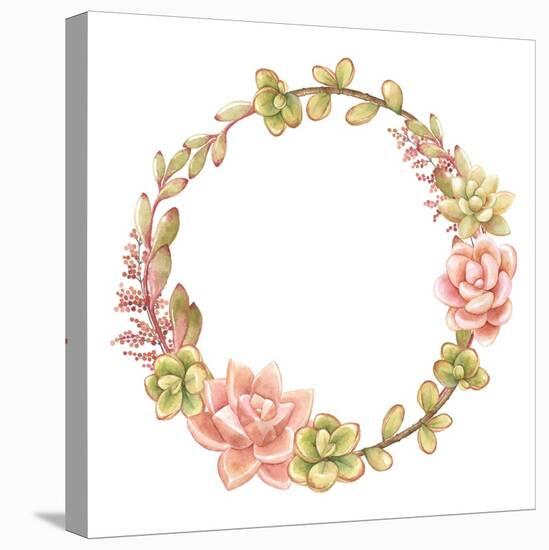 Wreath of Succulents, Vector Watercolor Illustration.-Nikiparonak-Stretched Canvas