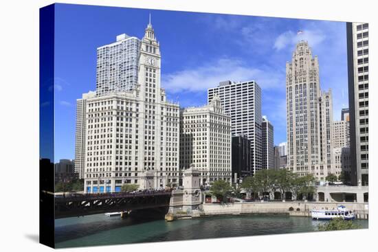 Wrigley Building and Tribune Tower, across Chicago River to N Michigan Ave, Chicago, Illinois, USA-Amanda Hall-Premier Image Canvas