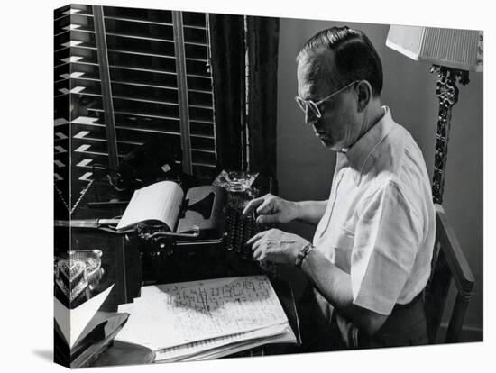 Writer Damon Runyon Working on Script at Desk-Gjon Mili-Premier Image Canvas